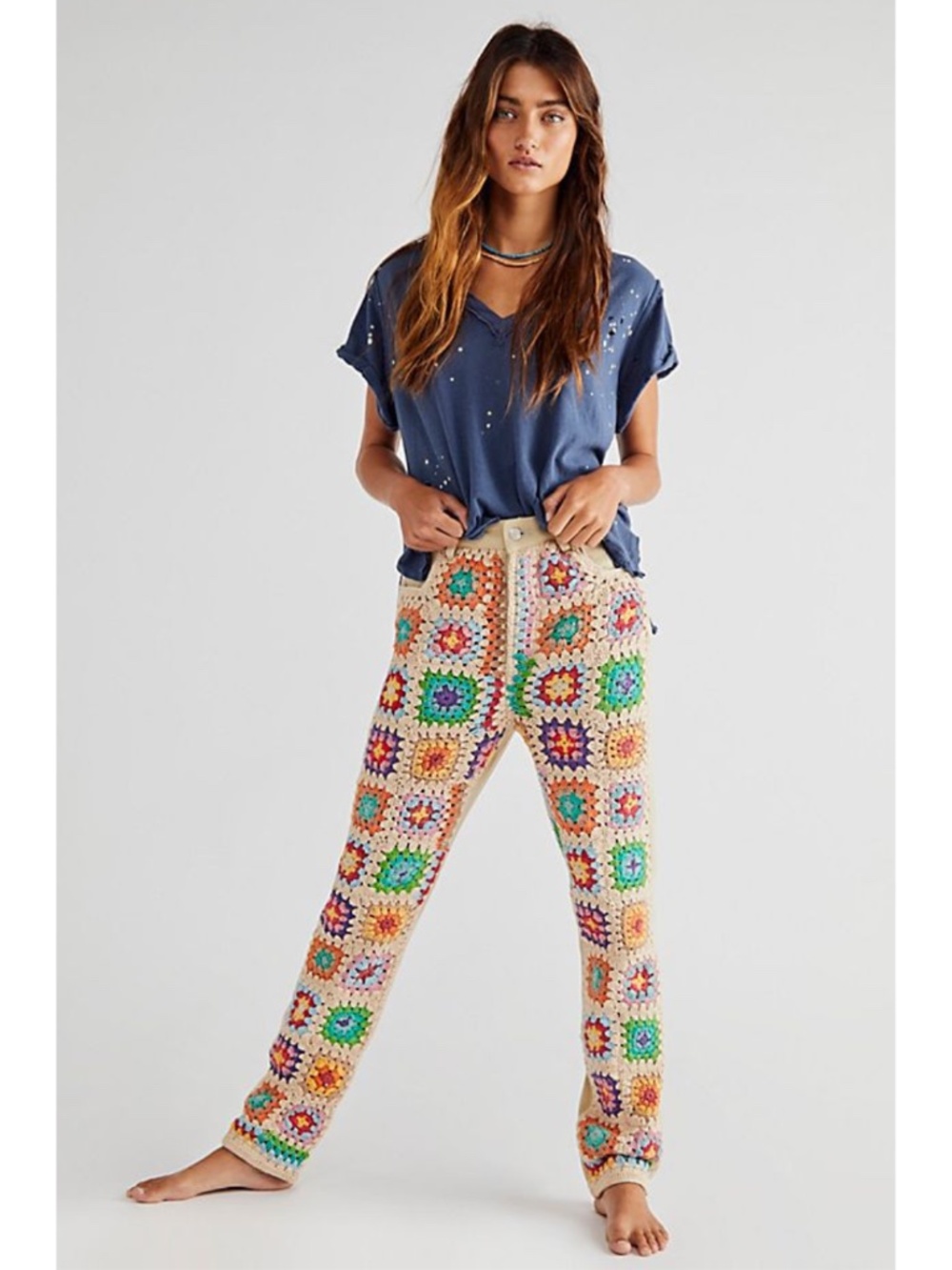 NEW Free People Zuri Crochet Mom Jeans Sedona Sunset 26
